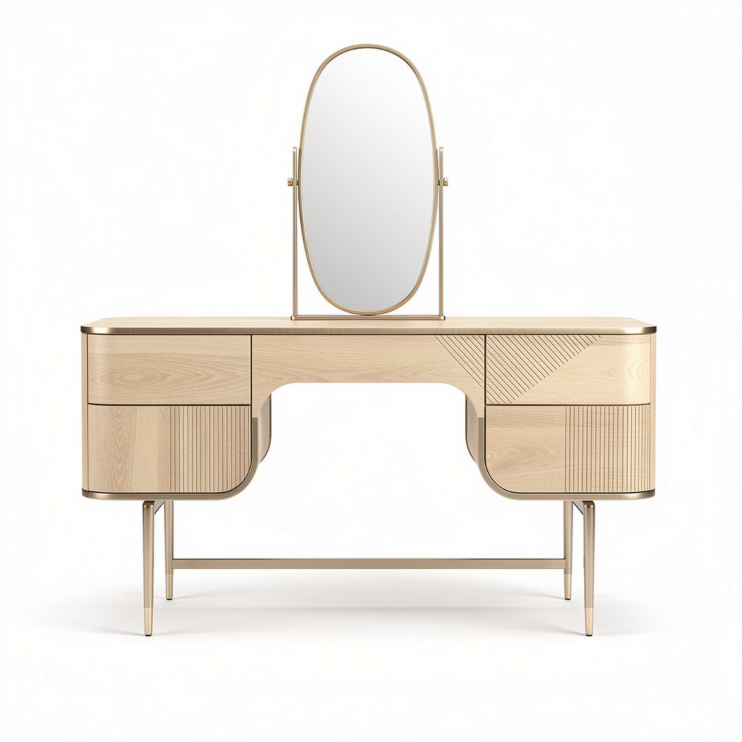 Wooden vanity table with mirror and storage drawers 120 x 50 x 75cm