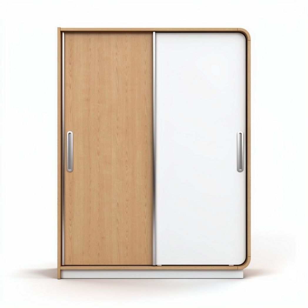 Sliding door wardrobe in oak and white finish 100 x 80 x 40cm for storage