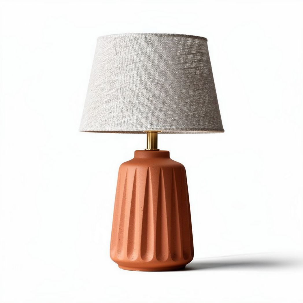Terracotta table lamp with fabric shade for living room decor 25 x 25 x 40cm