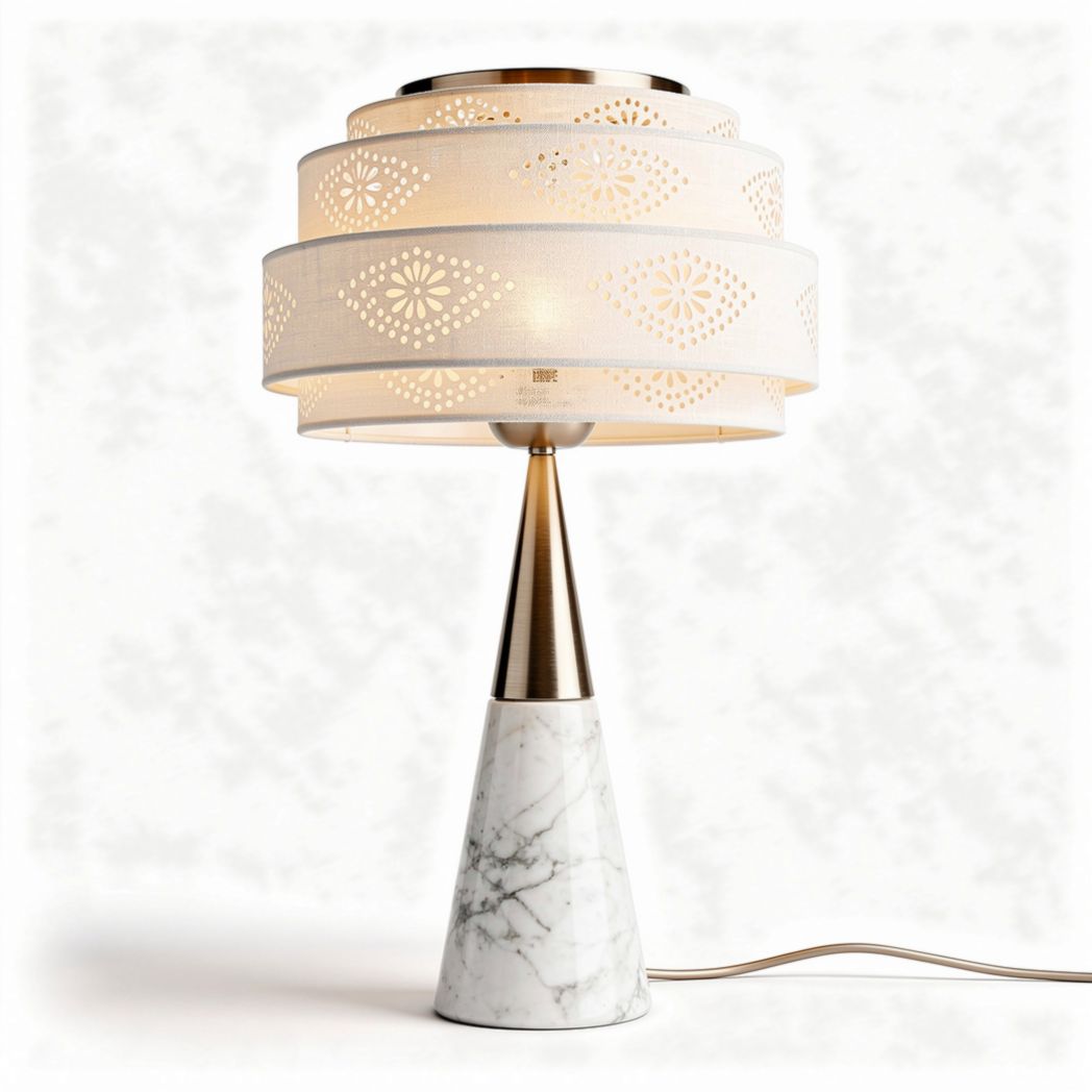 Table lamp with decorative layered shade and marble base 30 x 30 x 50cm