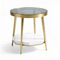 Gold metal side table with glass top and white octagonal base 50 x 50 x 55cm