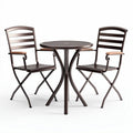 Folding bistro set with metal table and armchairs in brown finish