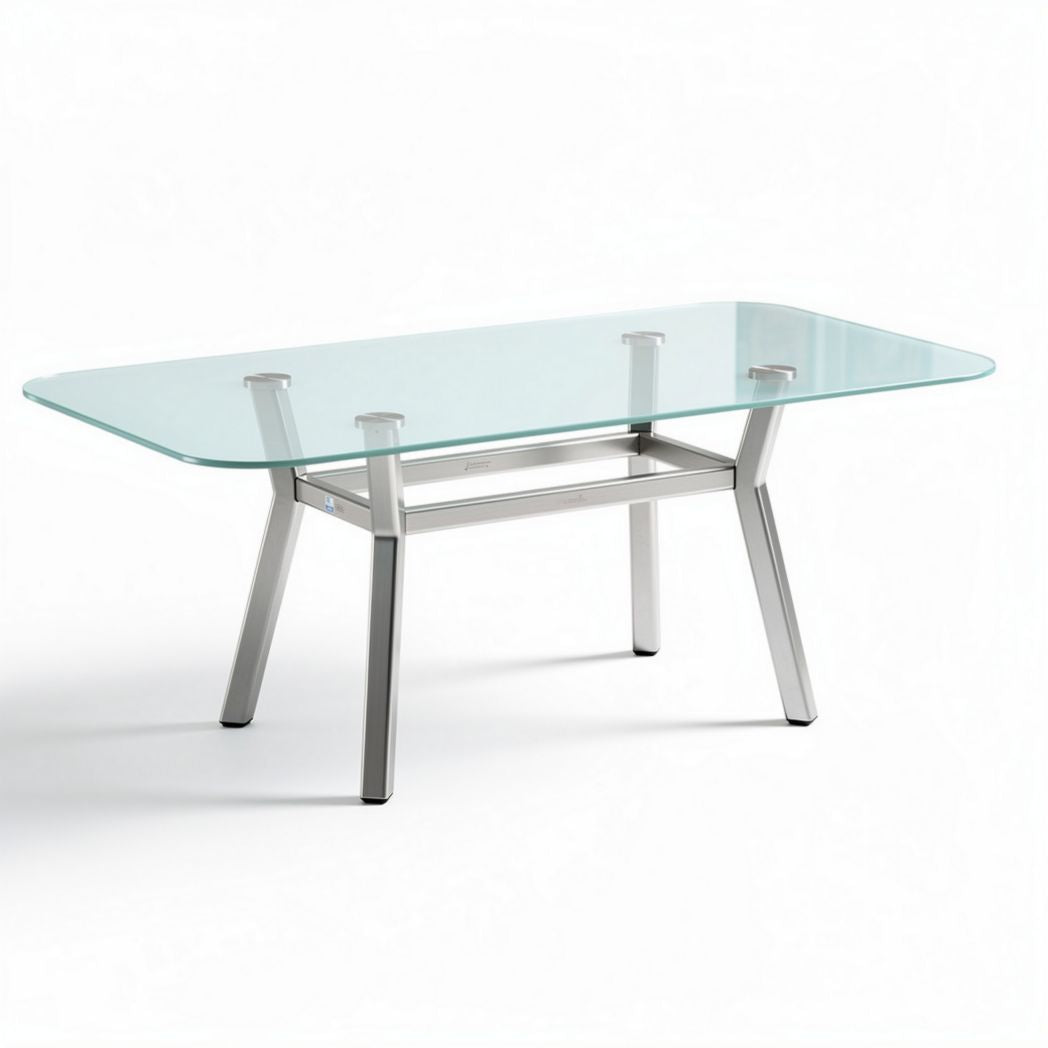 Glass dining table with stainless steel legs 150 x 75 x 75cm