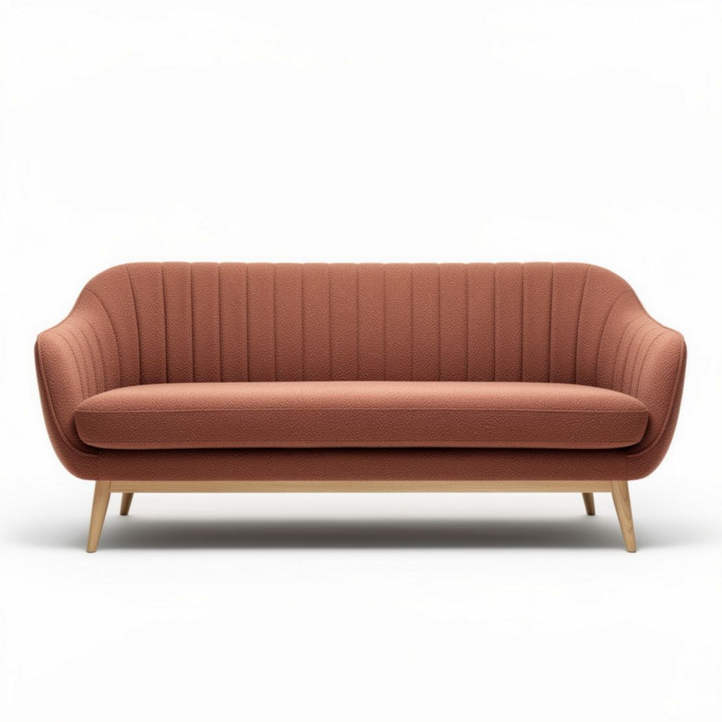 Fabric three-seater sofa with wooden legs in terracotta color 180 x 85 x 75cm