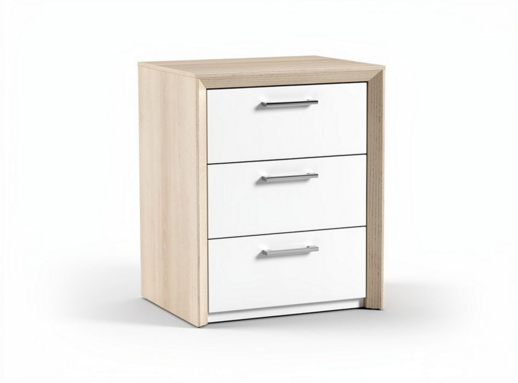 Wooden nightstand with three drawers and white finish 40 x 40 x 50cm