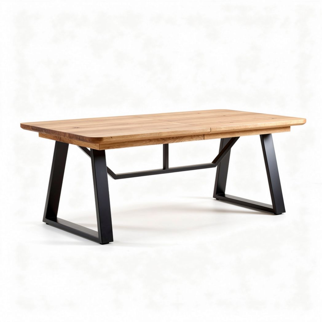 Wooden dining table with metal legs 200 x 100 x 75cm natural finish