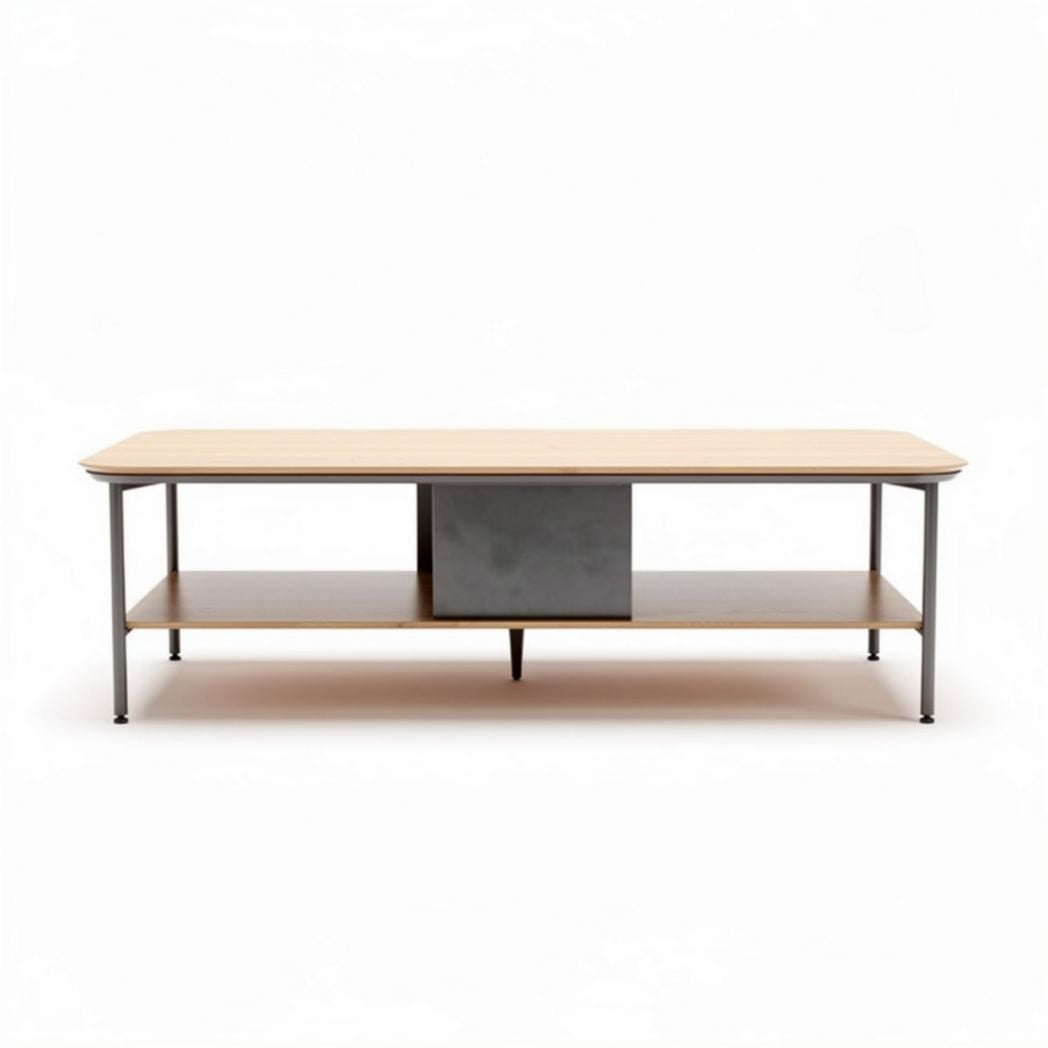 Wood and metal coffee table with open shelves 150 x 50 x 40cm