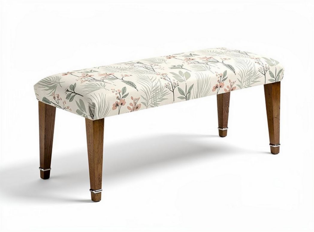 Floral upholstered bench with wooden legs 120 x 40 x 45cm for living room use